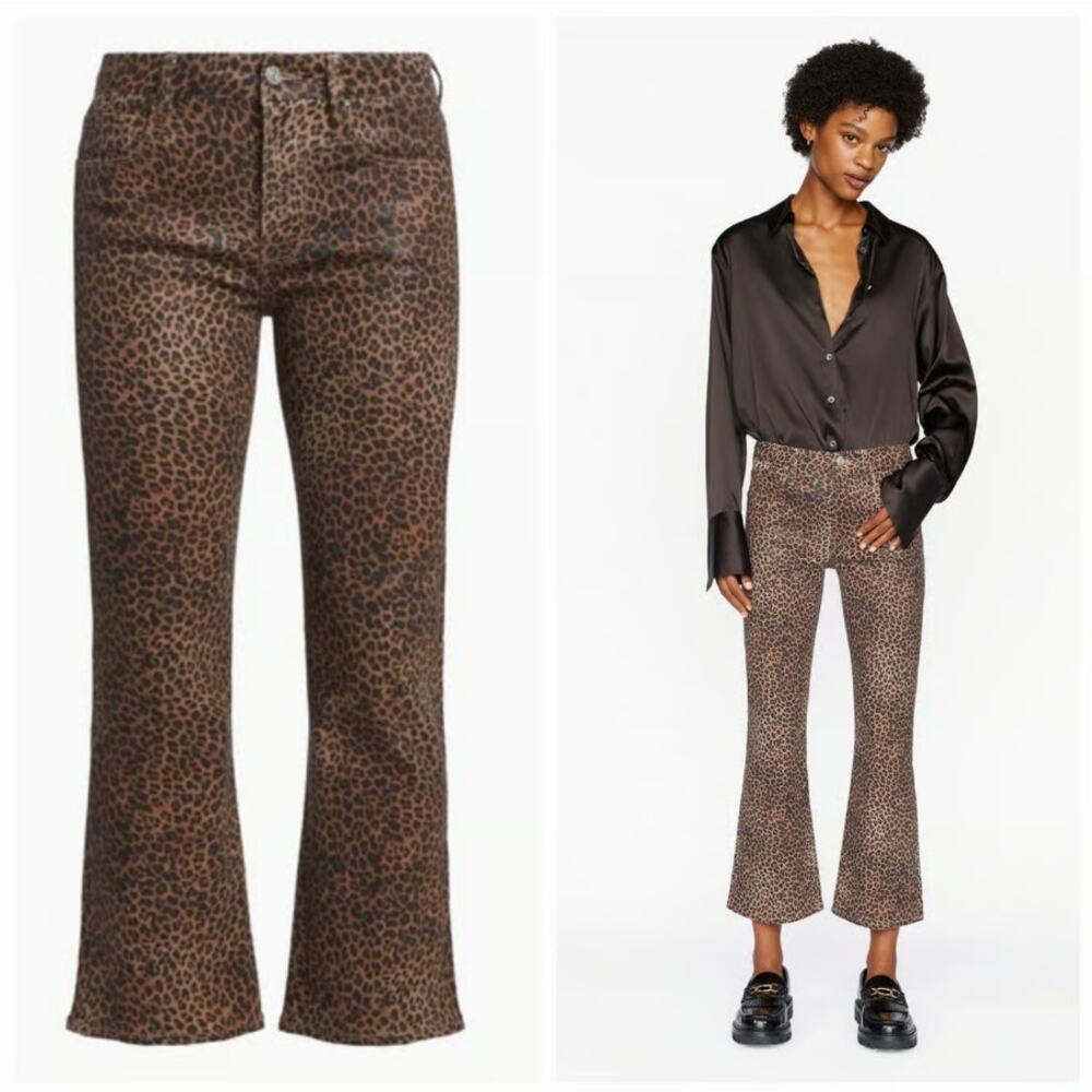 Frame Le Crop Mini Boot Jeans Leopard Print Animal Mid Rise Women's size 28